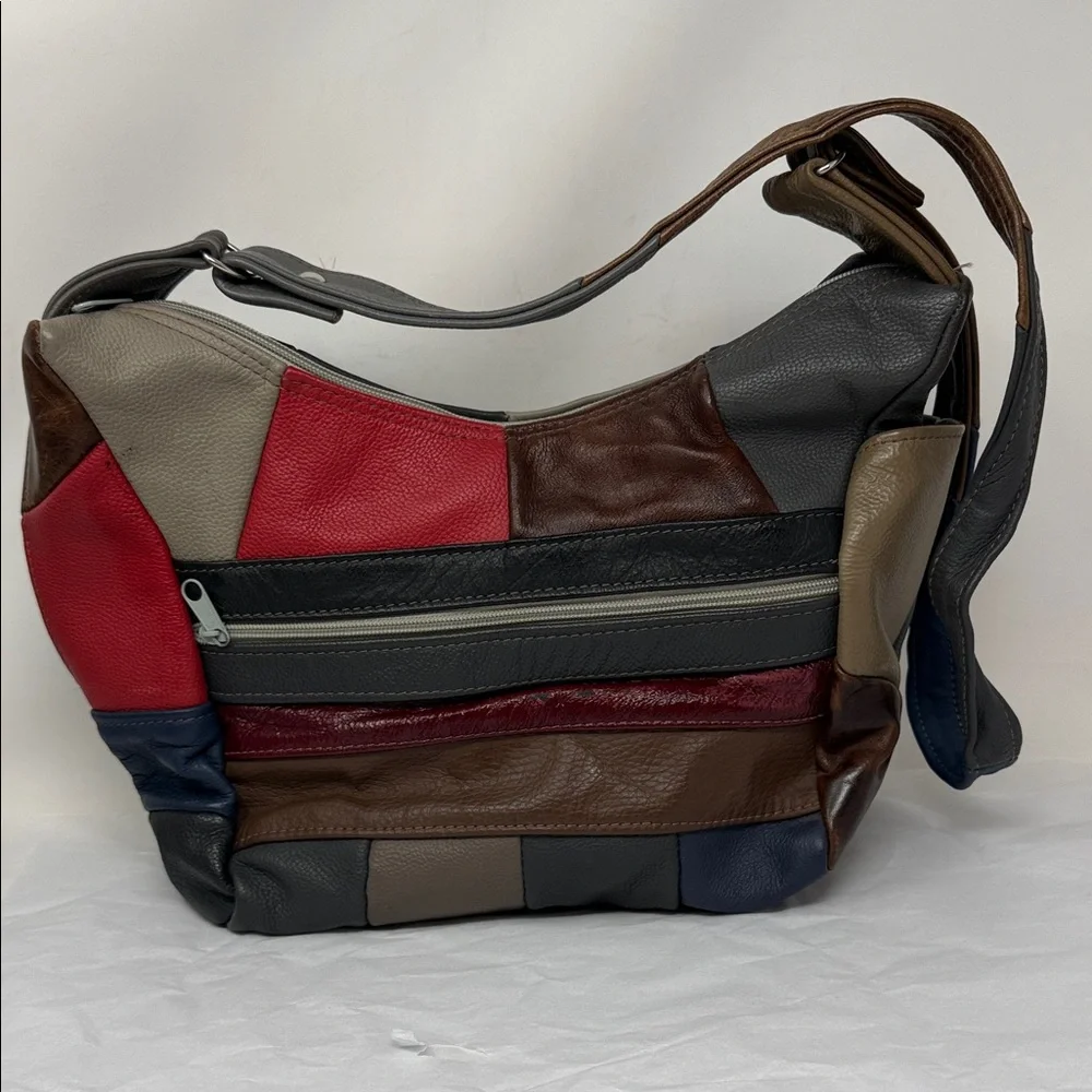 Patchwork Leather Hobo Bag Boho Slouchy Shoulder Purse Y2K artisan Indie - Picture 2 of 12